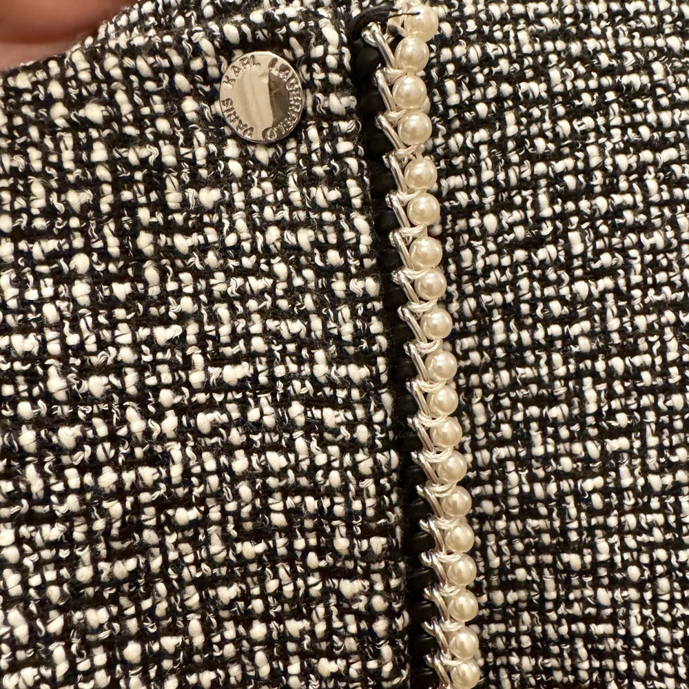 Karl Lagerfeld Tweed Pearl Jacket Blazer Sz 14 - Picture 4 of 10